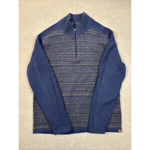 Royal Robbin’s Sweater Men’s Large Wool 1/4 Zip Striped Blue Gray Camping Spring
